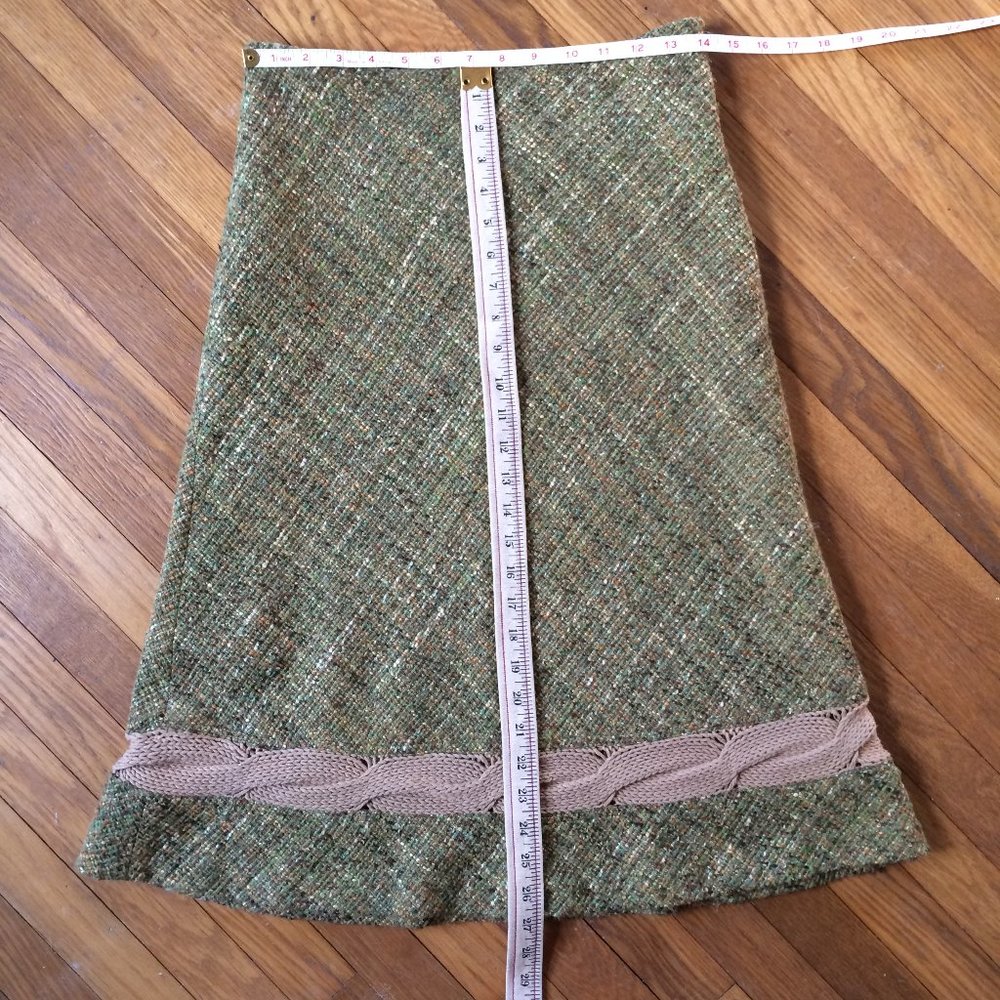 Cynthia Steffe green tweed full skirt w knit panel - Picture 3 of 8